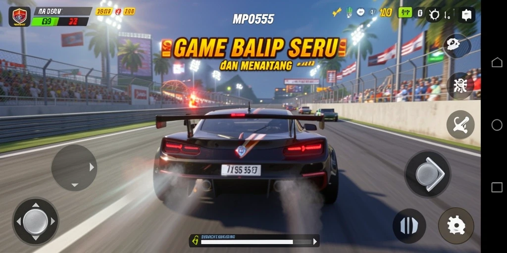 Screenshot MPO555 menampilkan aksi balap yang mendebarkan dengan mobil-mobil cepat.