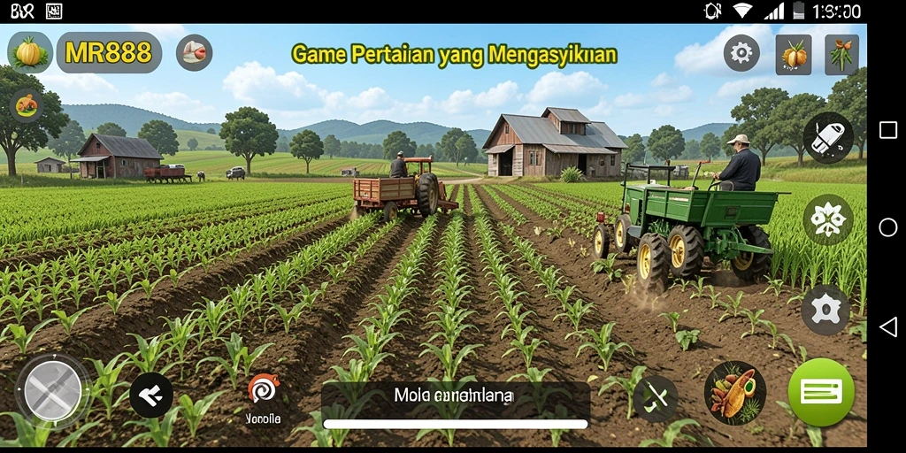 Tampilan gameplay MR888 menampilkan lahan subur dan aktivitas bertani yang seru.