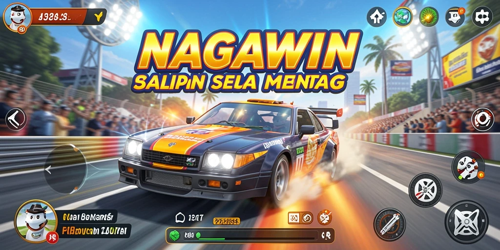 Screenshot gameplay NAGAWIN dengan aksi balapan yang mendebarkan.