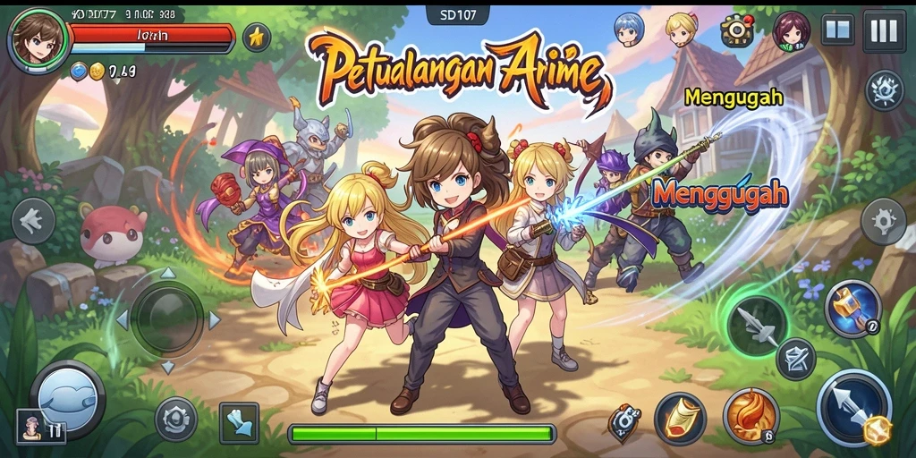Screenshot gameplay SD107 menunjukkan aksi seru dan karakter anime menarik.